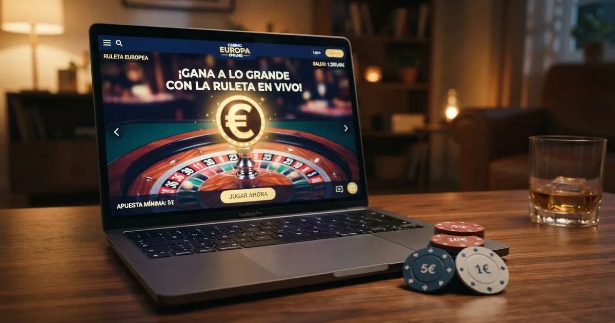 Pantalla de un casino online español mostrando una oferta de bono de 50 euros sin depósito junto a una ruleta y fichas de juego