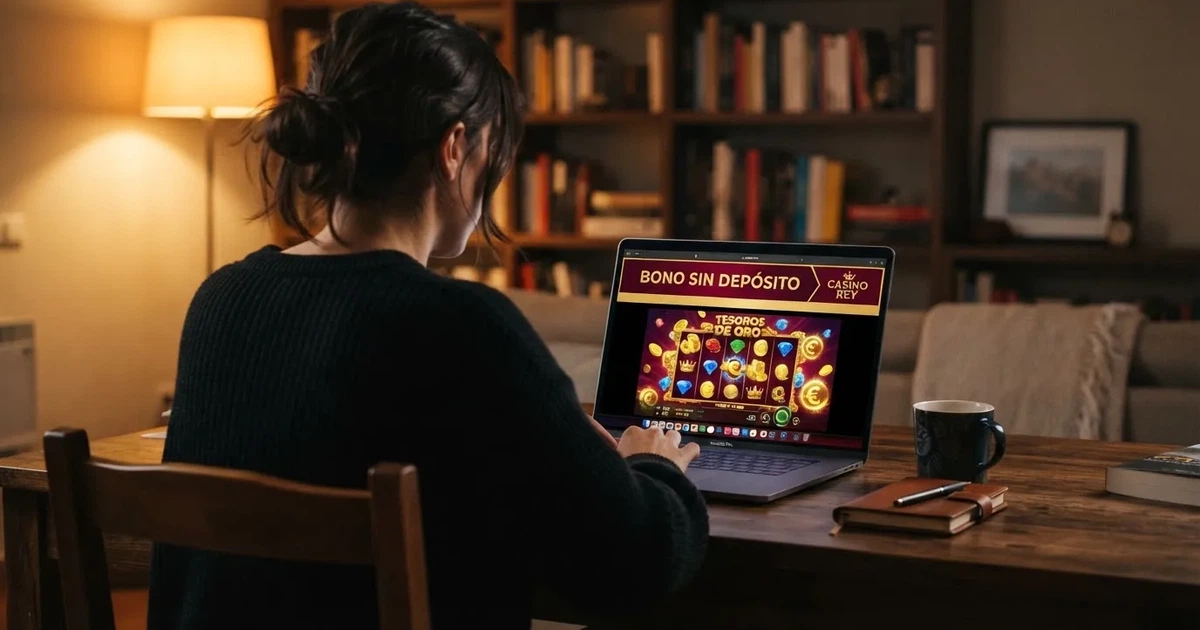 Interfaz de un casino online español con licencia DGOJ mostrando una promoción de bono de bienvenida sin depósito