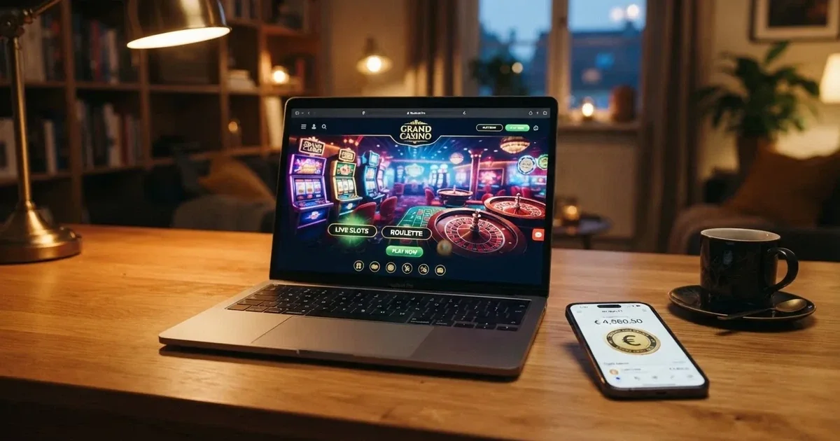 Pantalla de inicio de un casino online con el logotipo de Litecoin entre las opciones de depósito, junto a una cartera digital abierta en el móvil