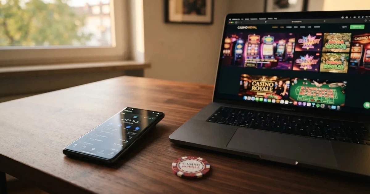 Cartera digital Phantom mostrando un saldo en SOL junto a la pantalla de un casino online abierto en un navegador