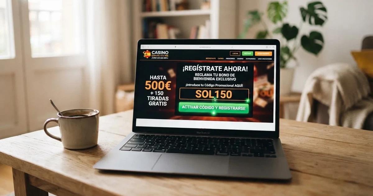 Interfaz de un casino online español con el campo de introducción de un código promocional destacado en la pantalla de registro