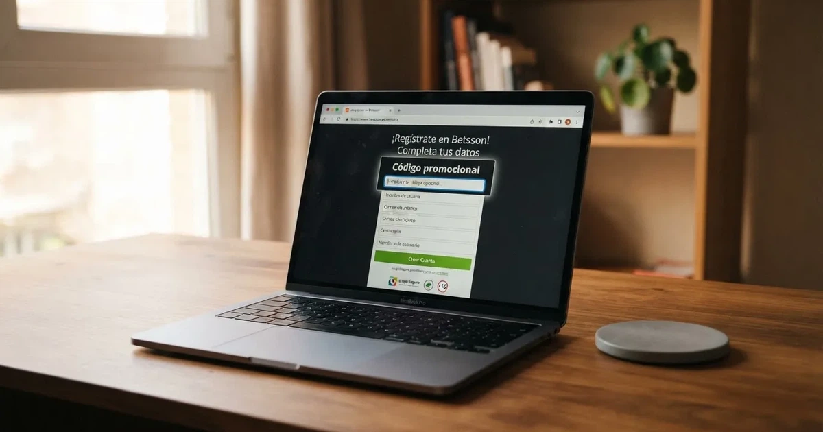 Pantalla de un casino online español mostrando el campo de código promocional durante el registro, junto al icono de candado de la DGOJ en la barra del navegador