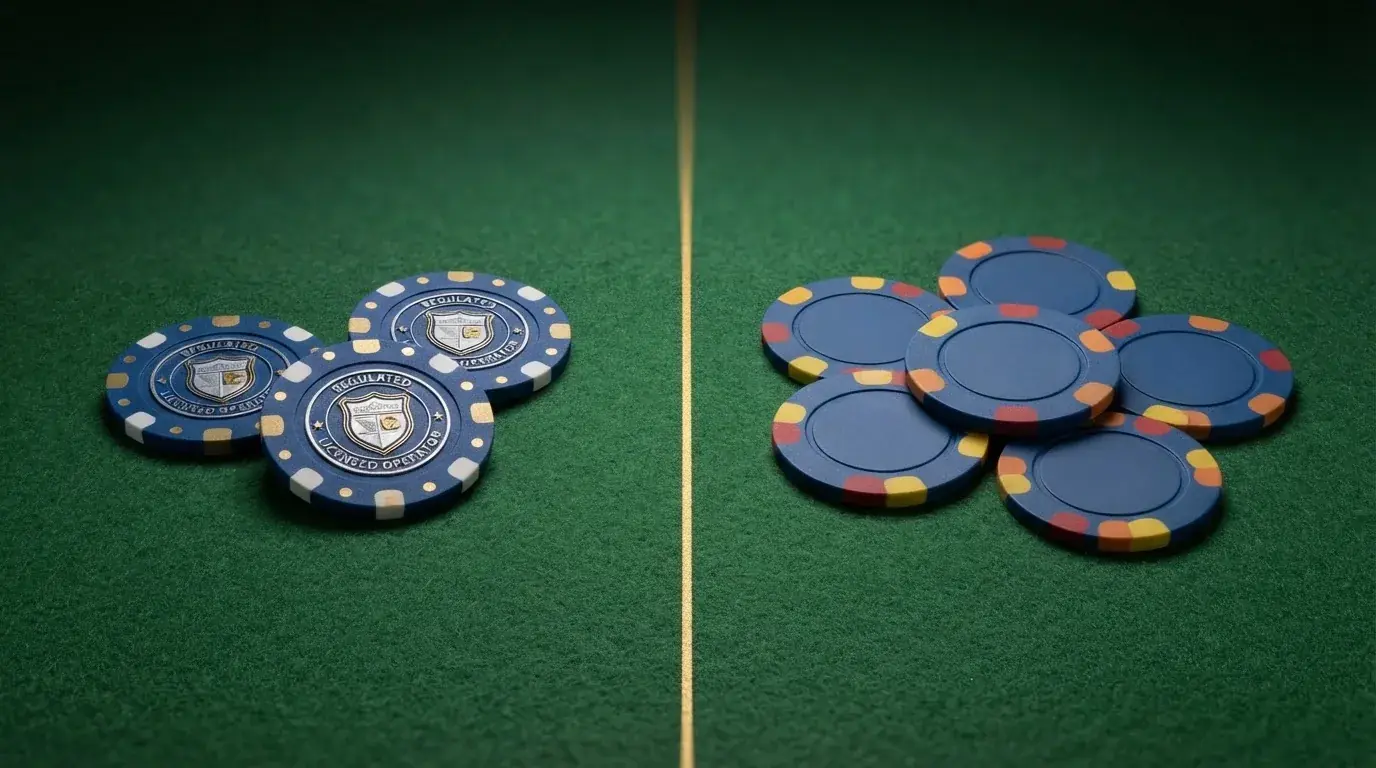 Tabla comparativa con los logos de los 10 casinos analizados, divididos visualmente entre operadores con licencia DGOJ y operadores offshore