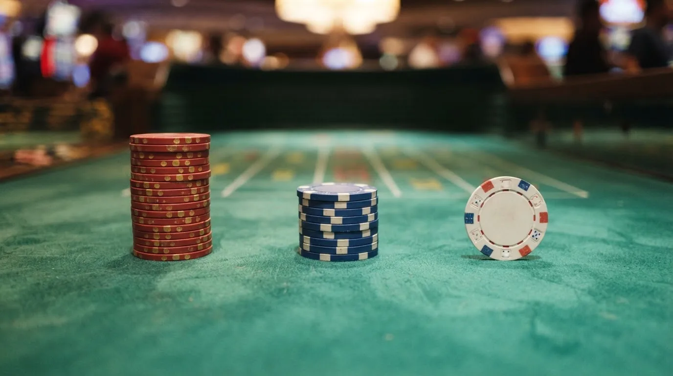 Tabla con los logotipos y nombres de los principales casinos online con bono sin depósito en España junto a fichas de póquer