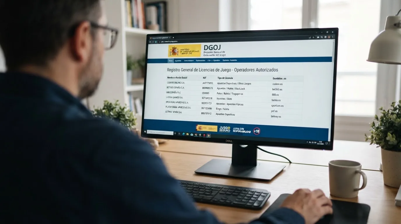 Pantalla del registro oficial de licencias de la DGOJ en ordenacionjuego.es con el listado de operadores autorizados