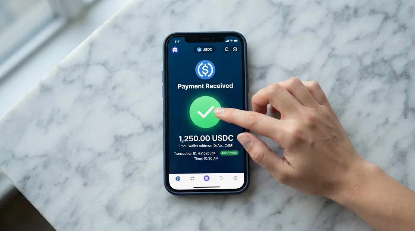 Monedero cripto enviando USDC a la dirección de depósito de un casino online