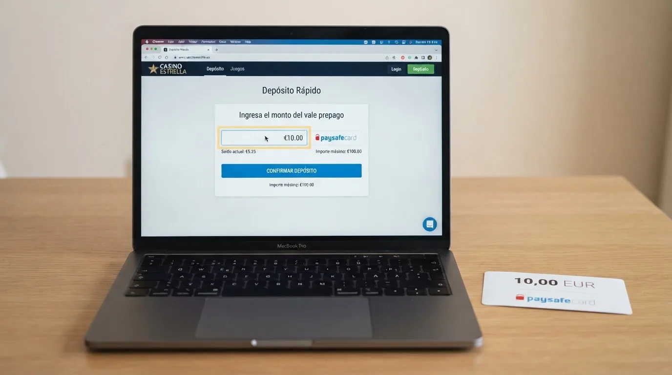 La pantalla de depósito de un casino online mostrando la opción de pago Neosurf junto a un vale de 10 euros