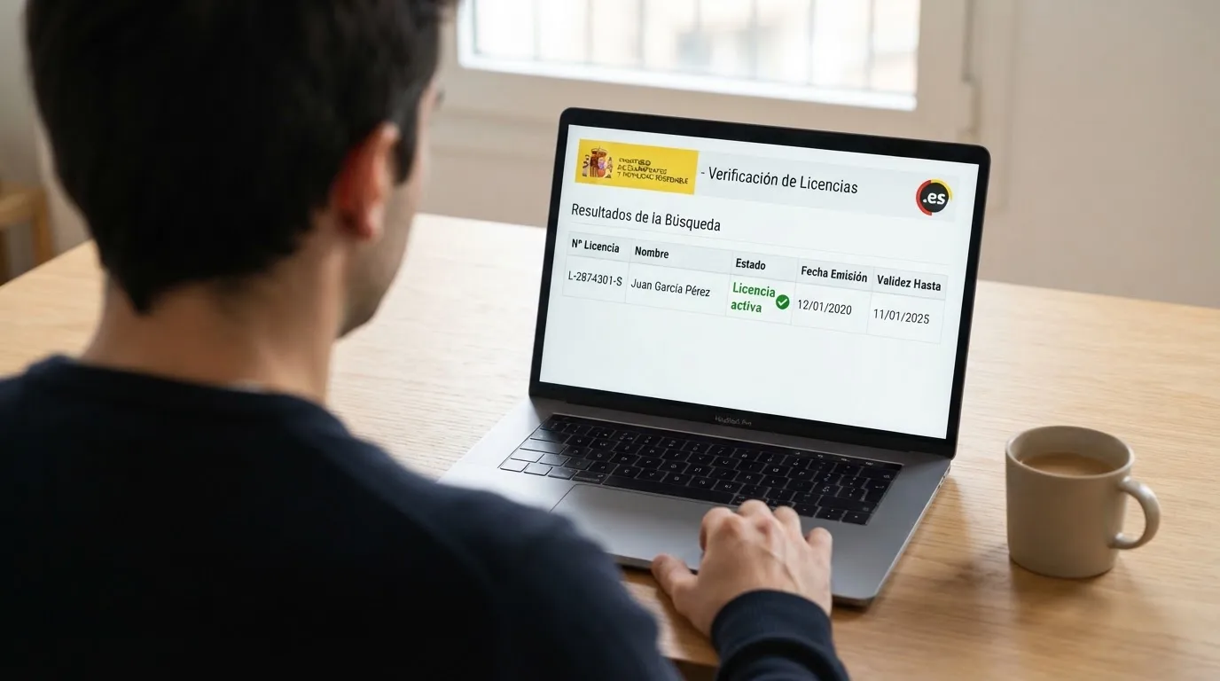 Una captura parcial de la página de consulta de licencias de ordenacionjuego.es con el logo de la DGOJ y un dominio .es resaltado como operador autorizado