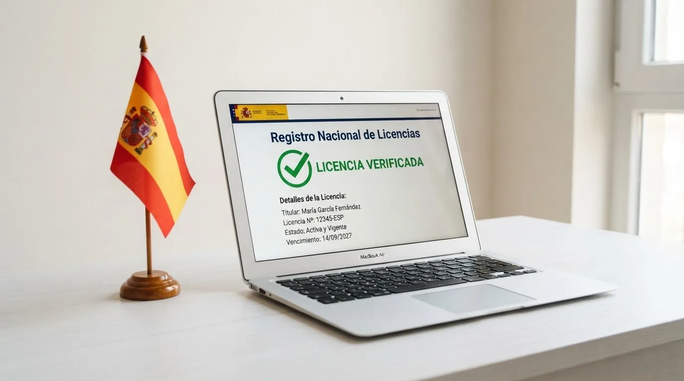 Sello oficial de la Dirección General de Ordenación del Juego junto al dominio .es y la bandera de España sobre un teclado