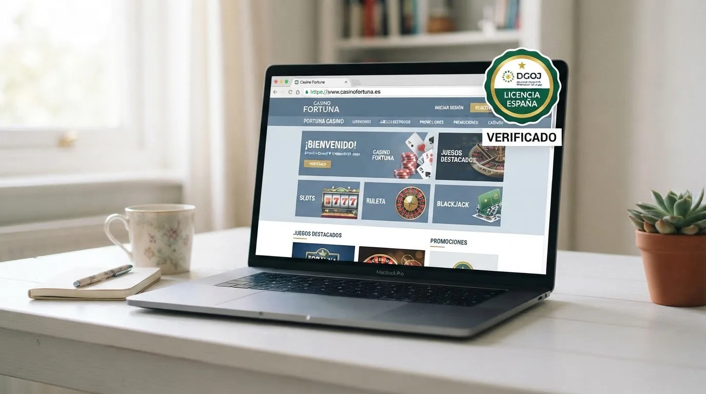 Sello de la DGOJ junto al dominio .es en la pantalla de inicio de un casino online autorizado en España