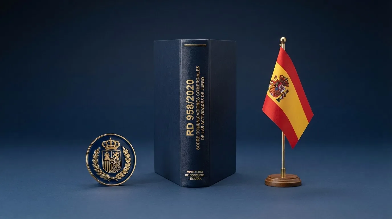 Documento del BOE abierto junto al logotipo de la DGOJ y la bandera de España sobre un escritorio