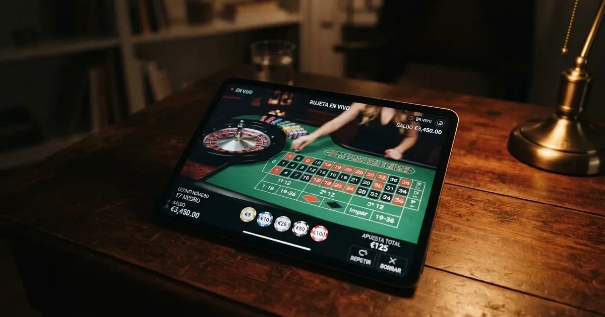 Interfaz de un casino en vivo de Evolution Gaming con mesa de ruleta, crupier en pantalla y panel de apuestas