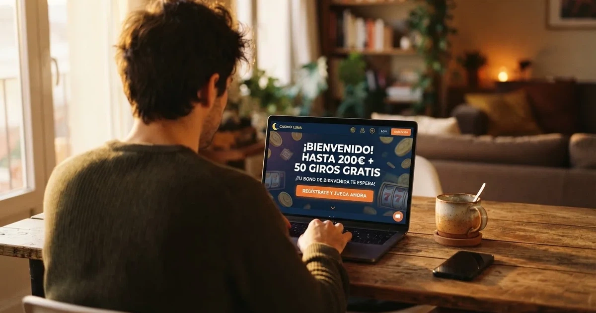Interfaz de un casino online español con una oferta de bono de bienvenida visible en pantalla