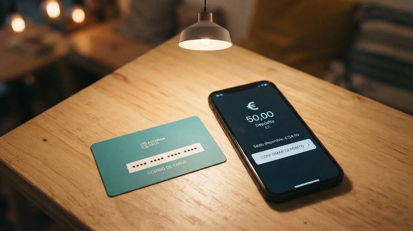Cupón de Paysafecard de 10 € junto a la pantalla de depósito de un casino online con licencia DGOJ