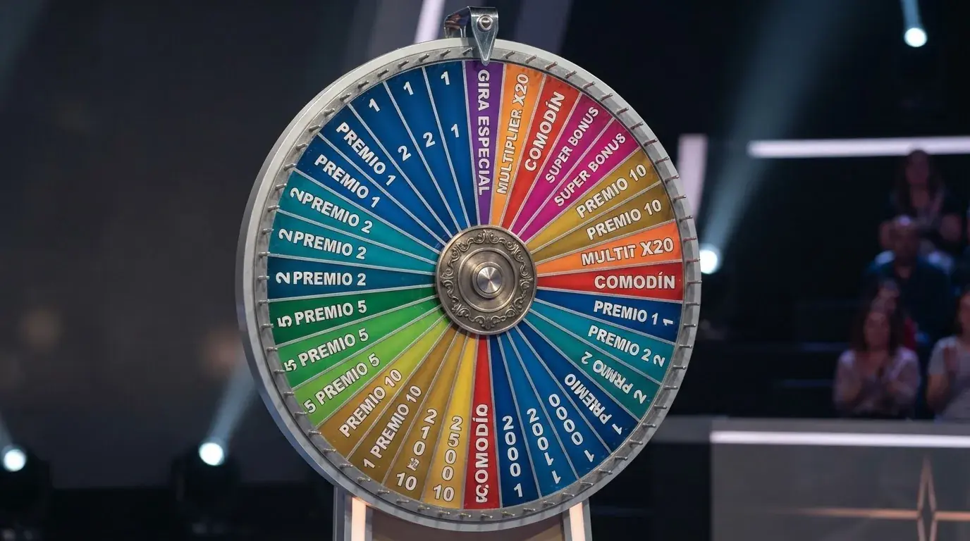 Representación visual de los 54 segmentos de la rueda de Crazy Time con los ocho tipos de apuesta diferenciados por color
