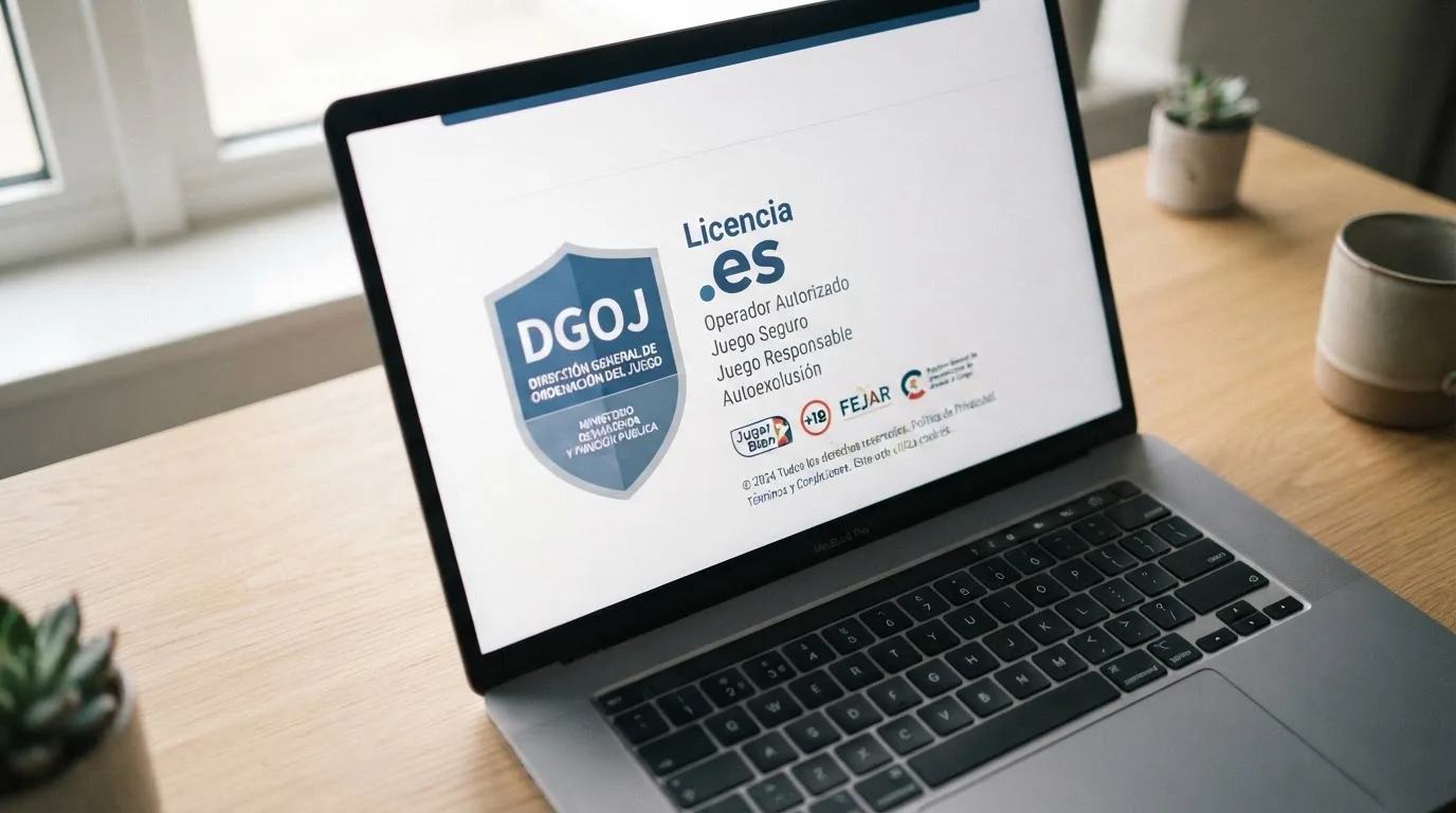 Pie de página de un casino online español con el sello de licencia de la DGOJ y el dominio .es visible