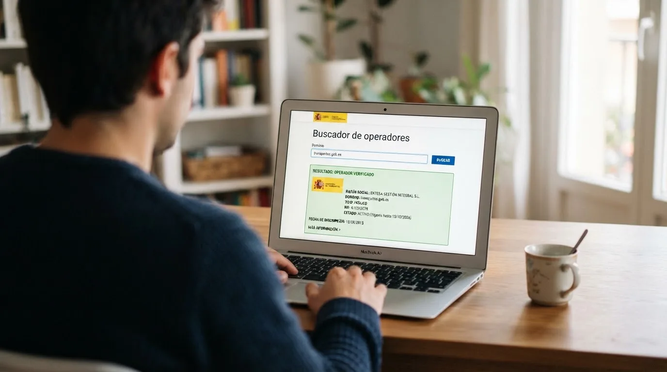 Pantalla del buscador público de operadores autorizados de la DGOJ en ordenacionjuego.es con el dominio .es de un operador legítimo visible