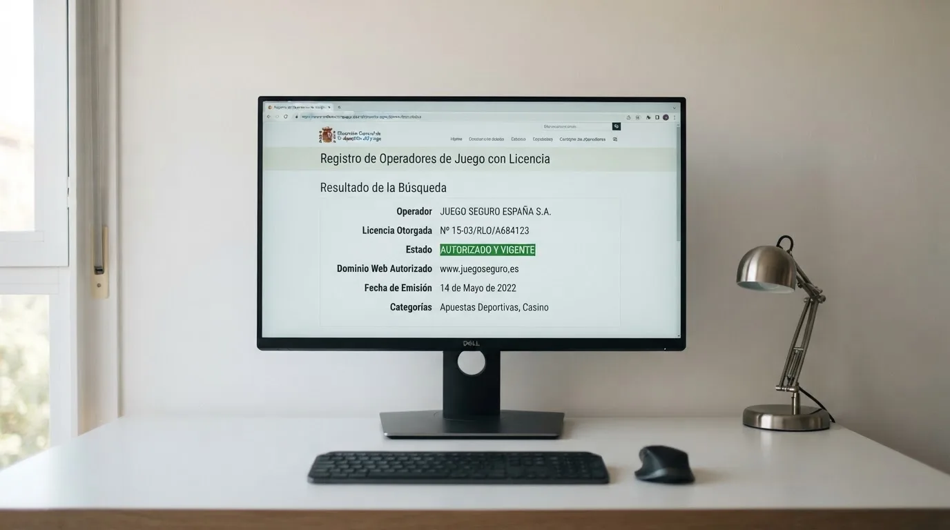 Pantalla del registro público de operadores de la DGOJ en ordenacionjuego.es mostrando un listado de licencias y dominios .es autorizados